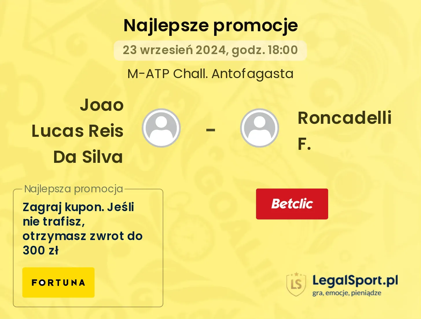 Joao Lucas Reis Da Silva - Roncadelli F. promocje u bukmacherów 23.09, 18:00