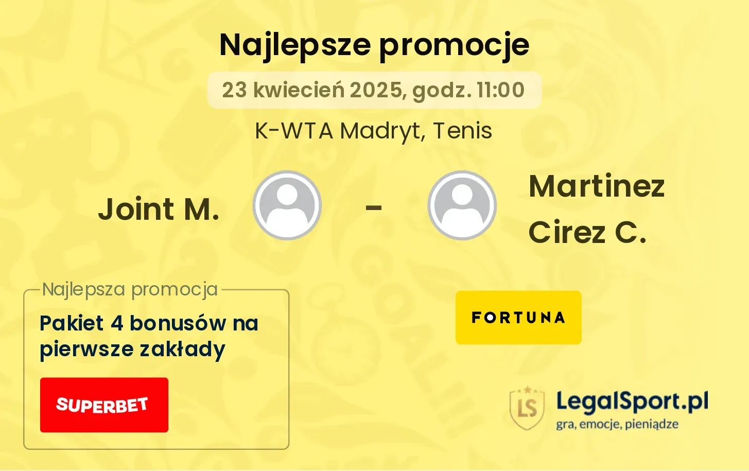 Joint M. - Martinez Cirez C. promocje u bukmacherów