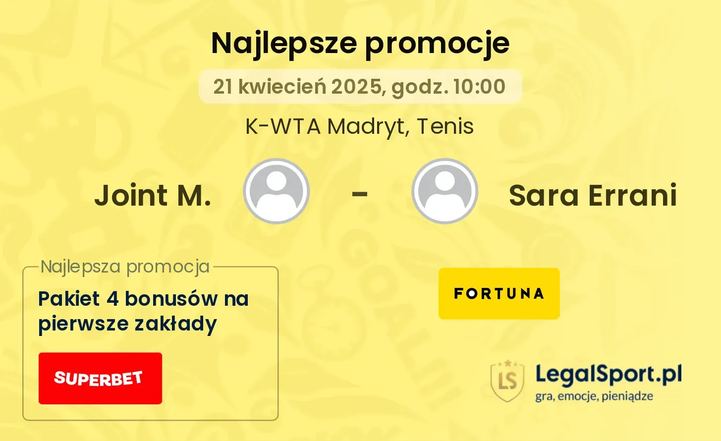 Joint M. - Sara Errani promocje u bukmacherów