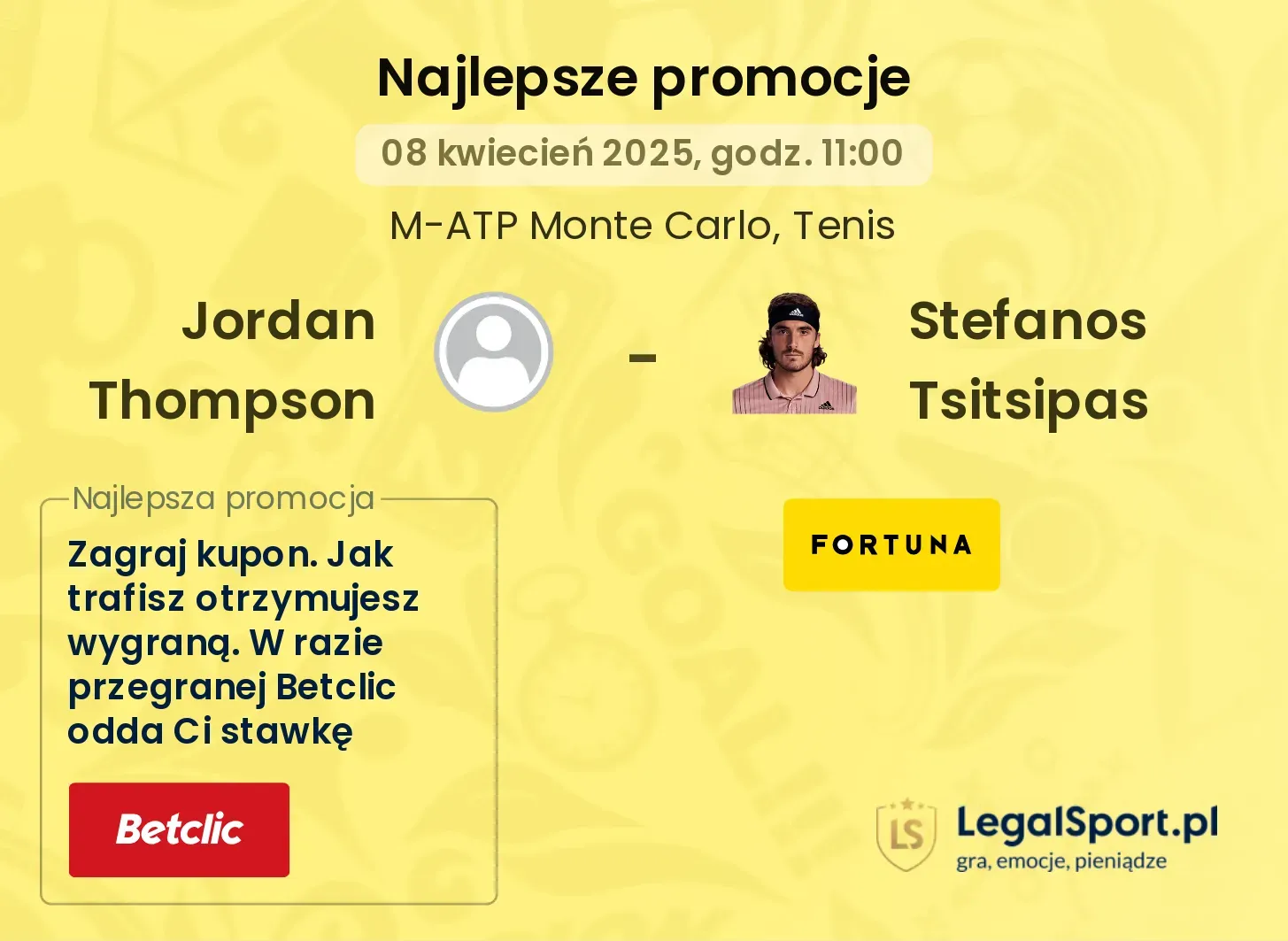 Jordan Thompson - Stefanos Tsitsipas promocje bukmacherskie