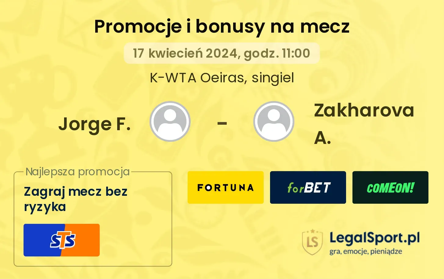 Jorge F. - Zakharova A. promocje bonusy na mecz