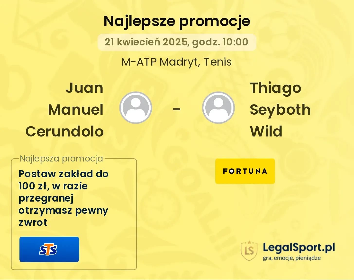 Juan Manuel Cerundolo - Thiago Seyboth Wild promocje u bukmacherów