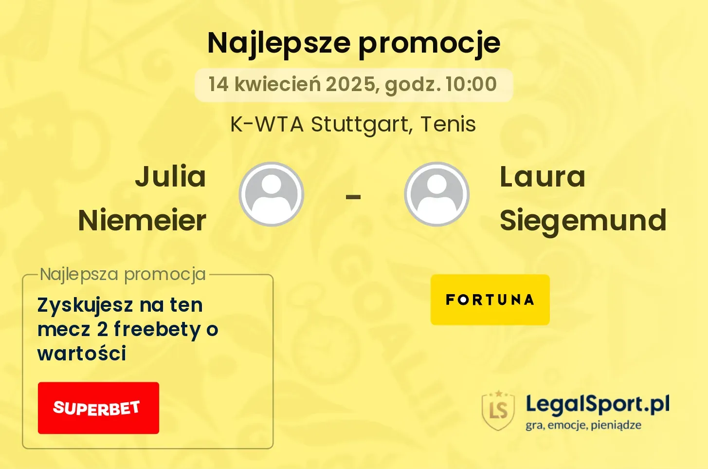 Julia Niemeier - Laura Siegemund promocje u bukmacherów