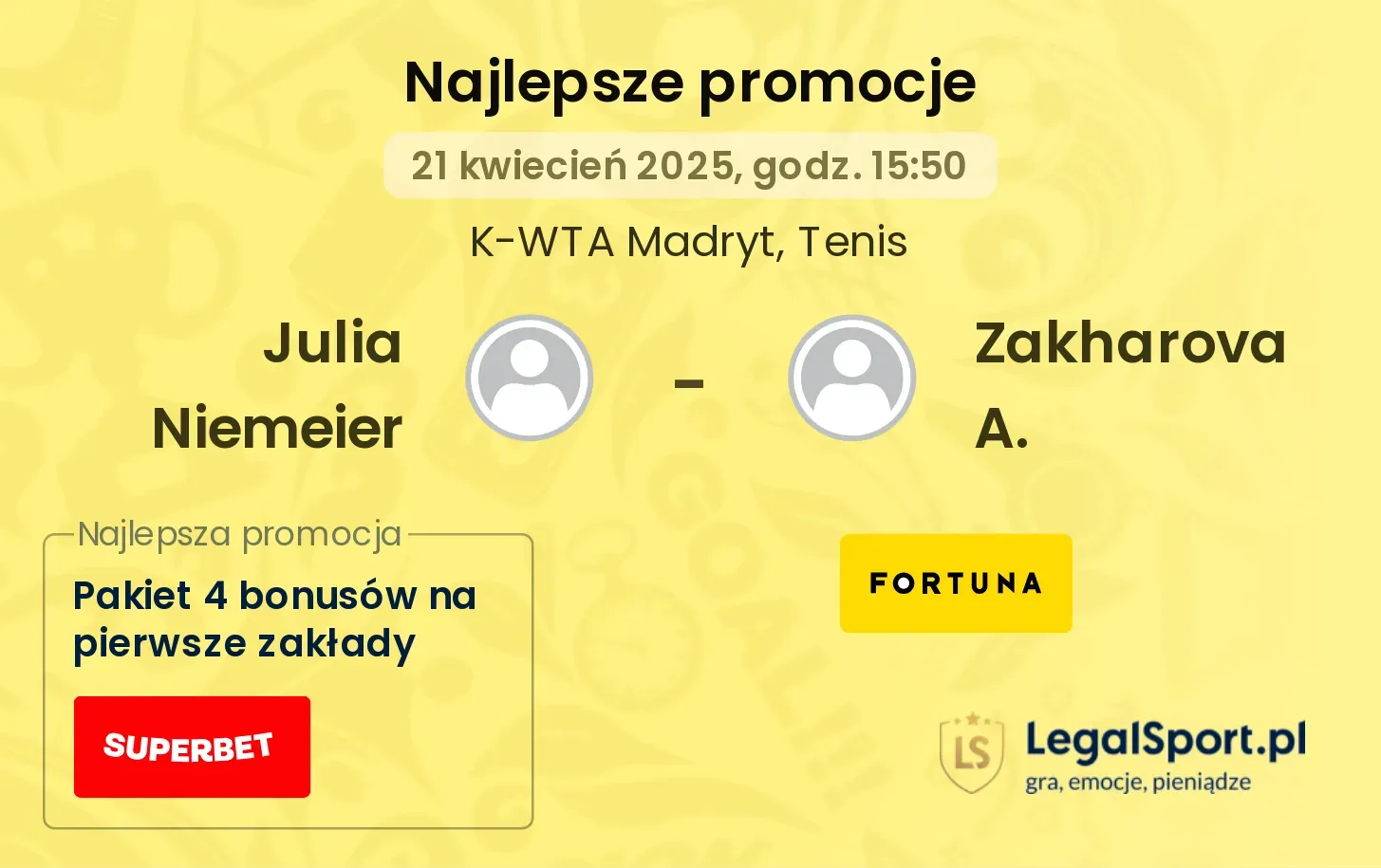 Julia Niemeier - Zakharova A. promocje bukmacherskie
