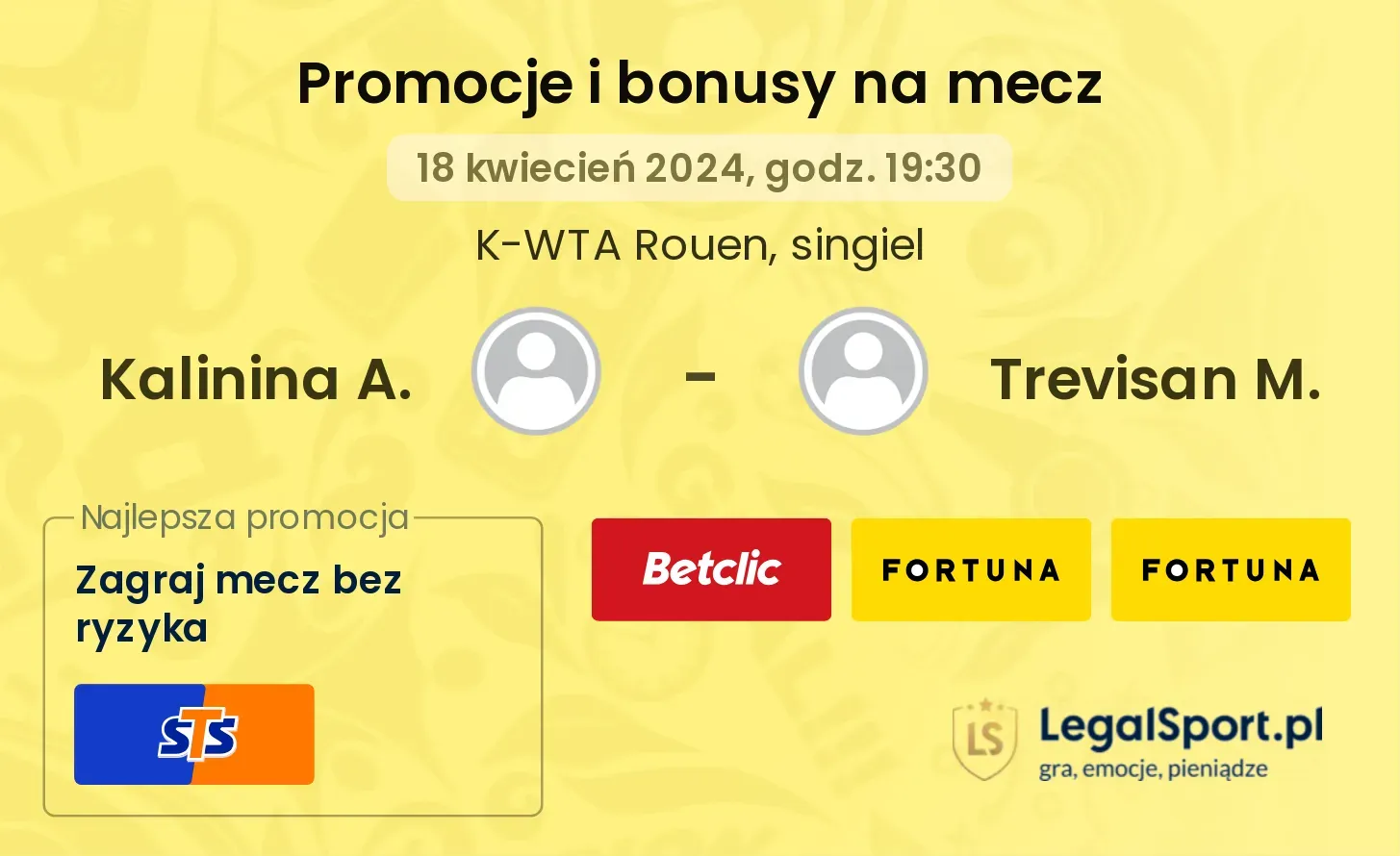 Kalinina A. - Trevisan M. promocje bonusy na mecz