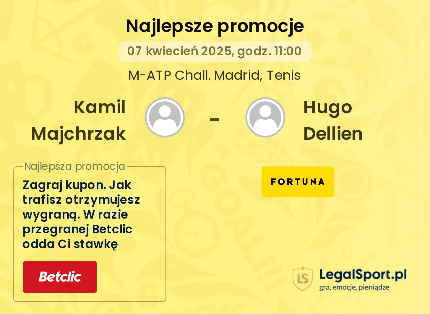 Kamil Majchrzak - Hugo Dellien promocje u bukmacherów