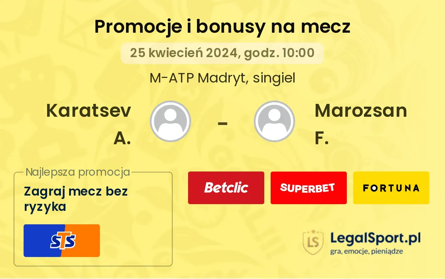 Karatsev A. - Marozsan F. promocje bonusy na mecz