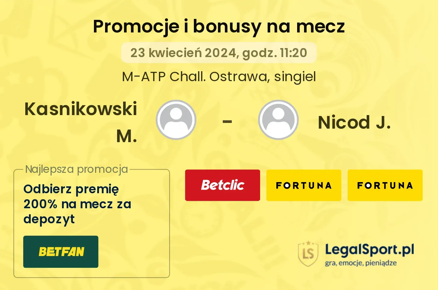 Kasnikowski M. - Nicod J. promocje bonusy na mecz