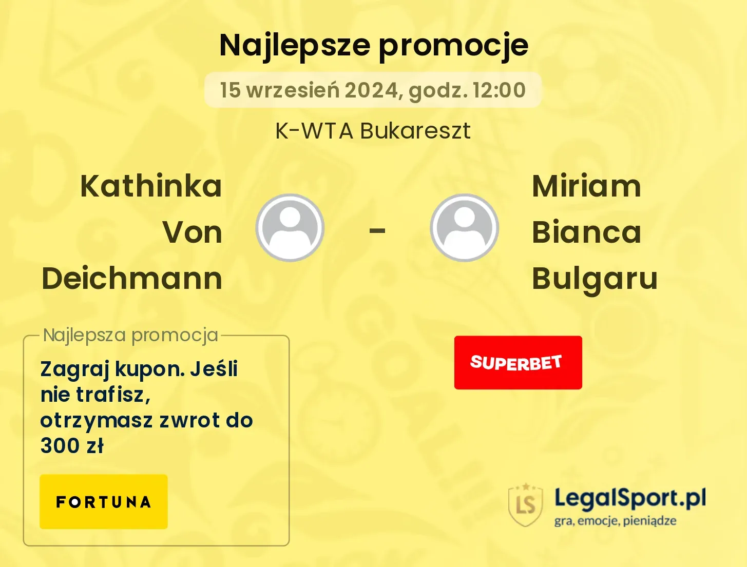 Kathinka Von Deichmann - Miriam Bianca Bulgaru promocje u bukmacherów 15.09, 12:00