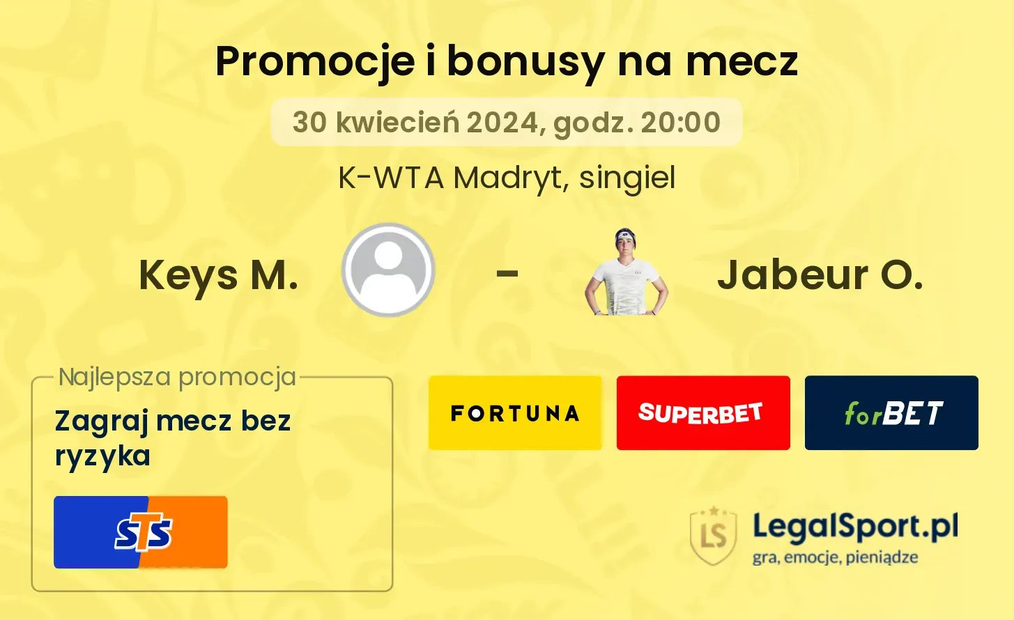 Keys M. - Jabeur O. promocje bonusy na mecz