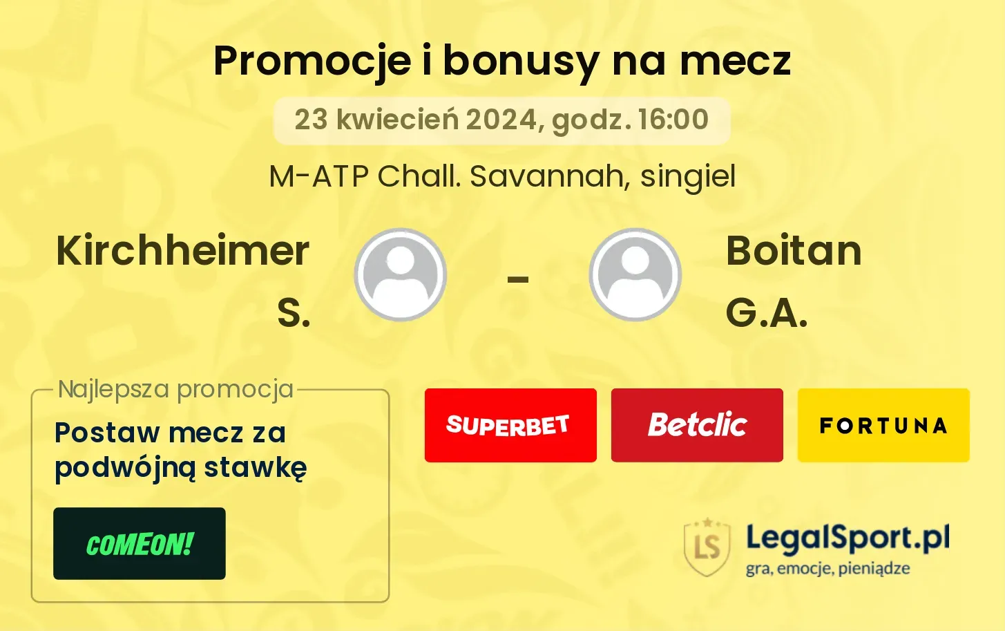 Kirchheimer S. - Boitan G.A. promocje bonusy na mecz