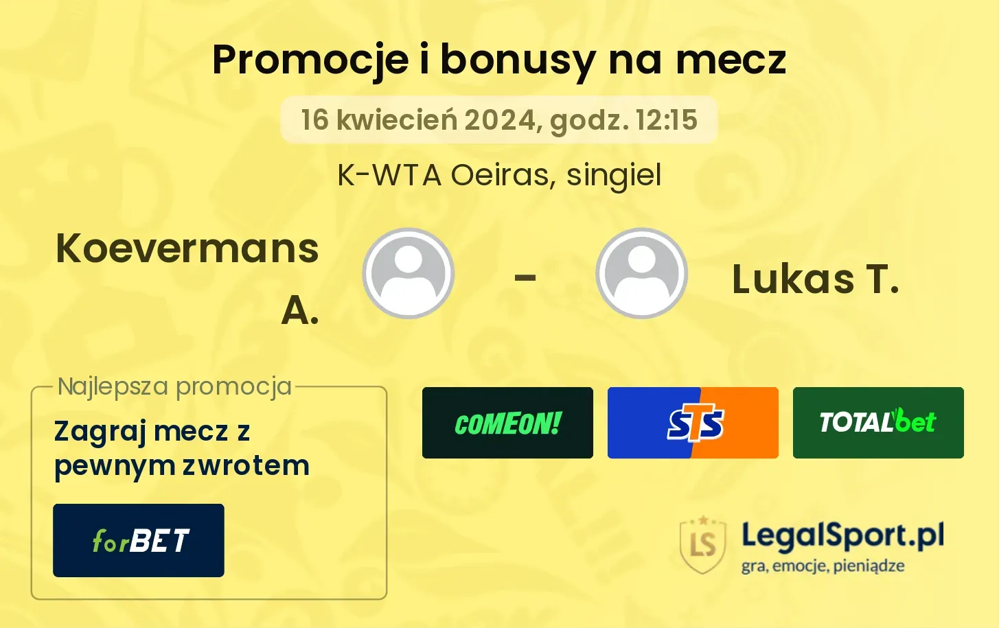 Koevermans A. - Lukas T. promocje bonusy na mecz