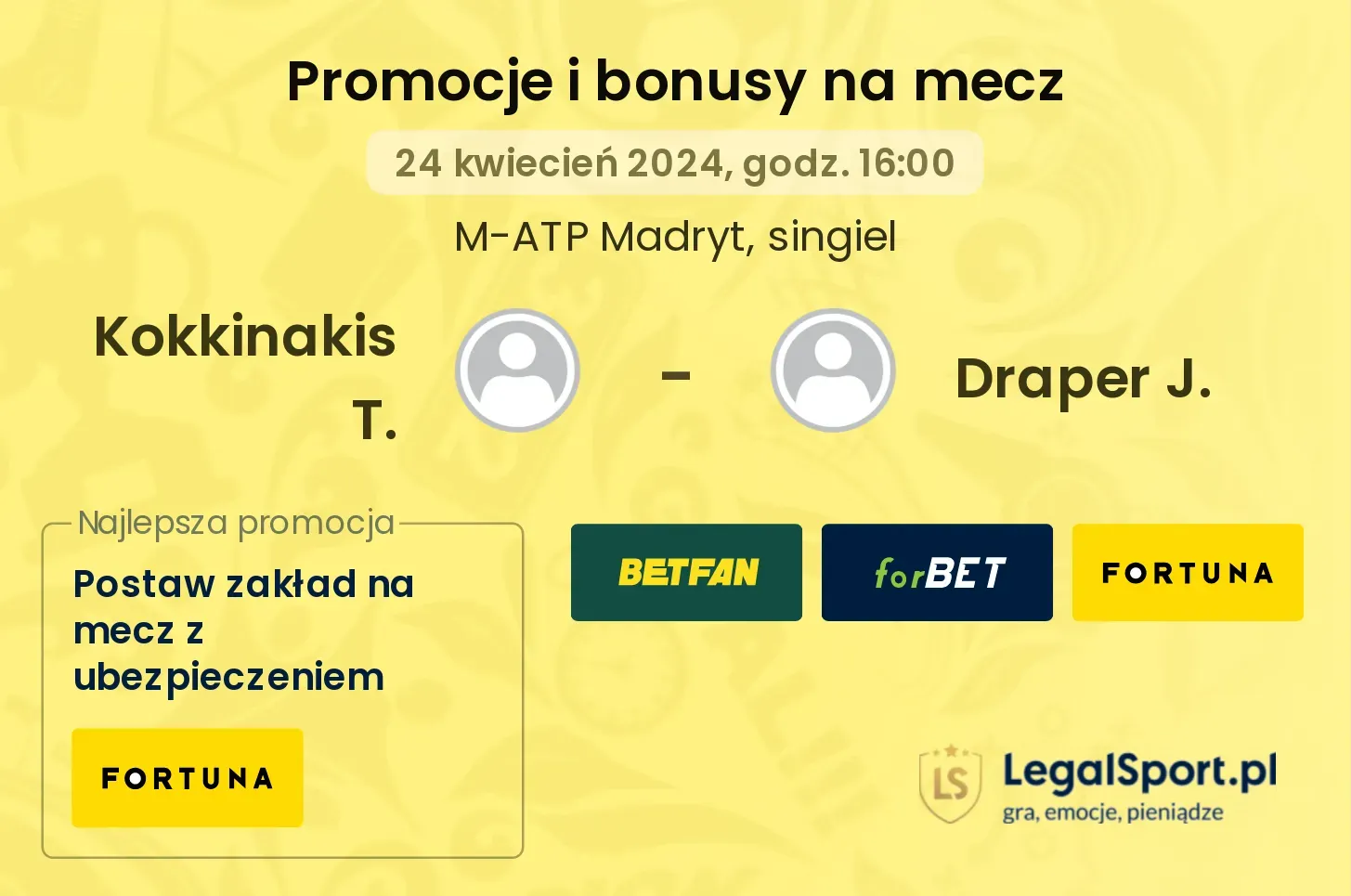 Kokkinakis T. - Draper J. promocje bonusy na mecz