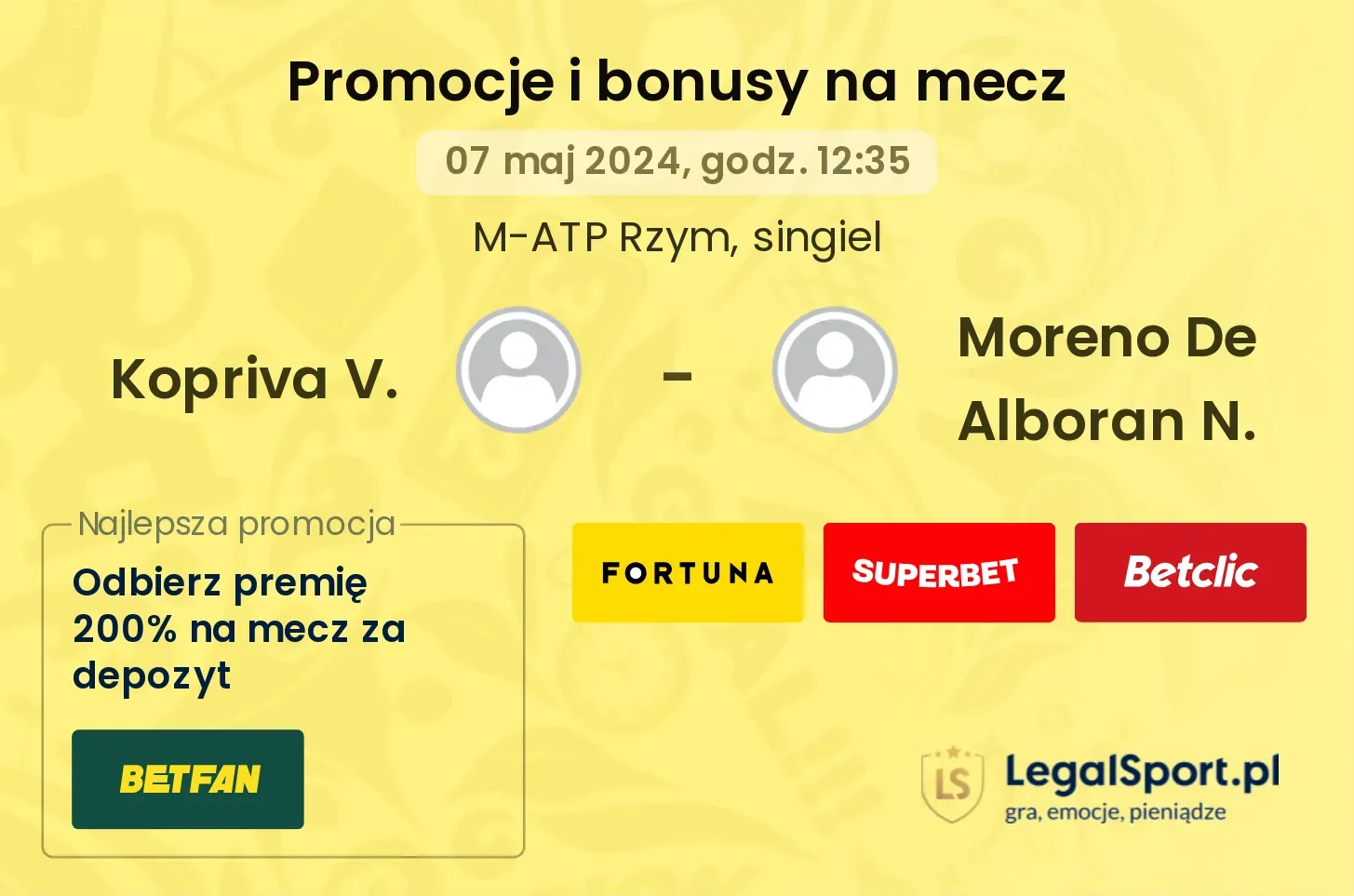 Kopriva V. - Moreno De Alboran N. promocje bonusy na mecz