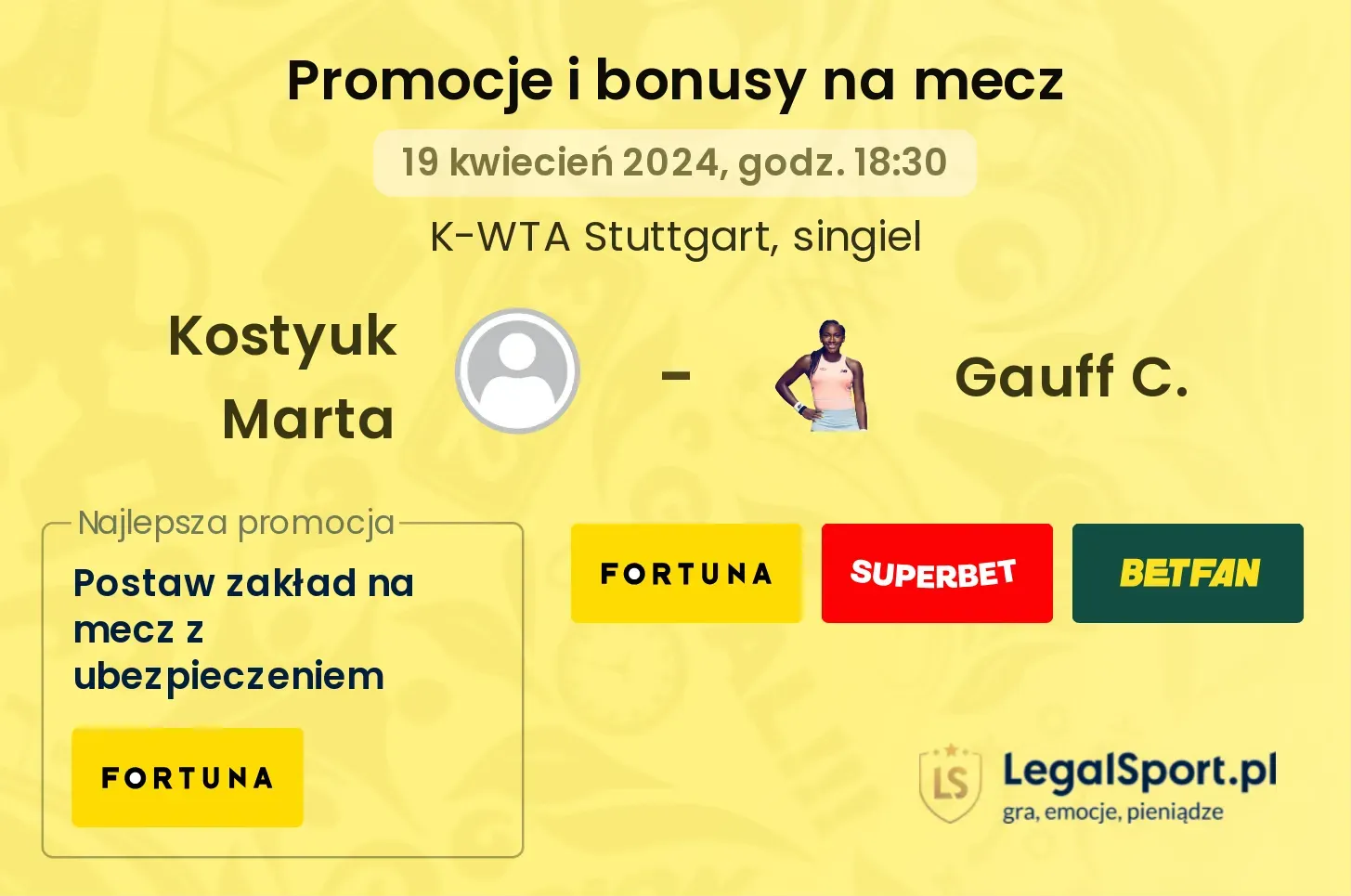 Kostyuk Marta - Gauff C. promocje bonusy na mecz