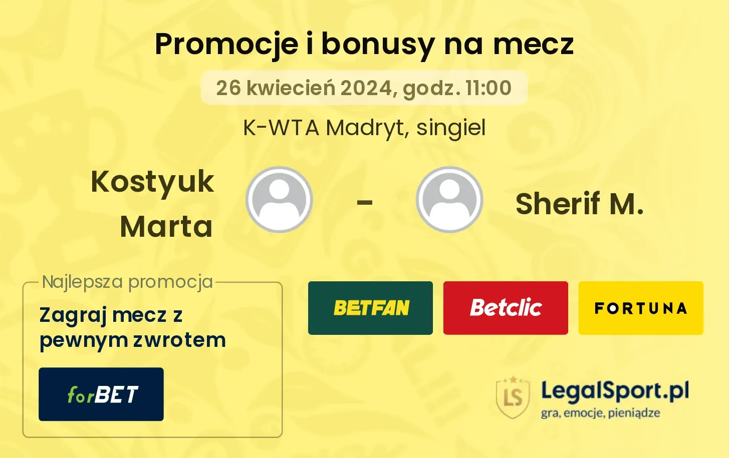 Kostyuk Marta - Sherif M. promocje bonusy na mecz