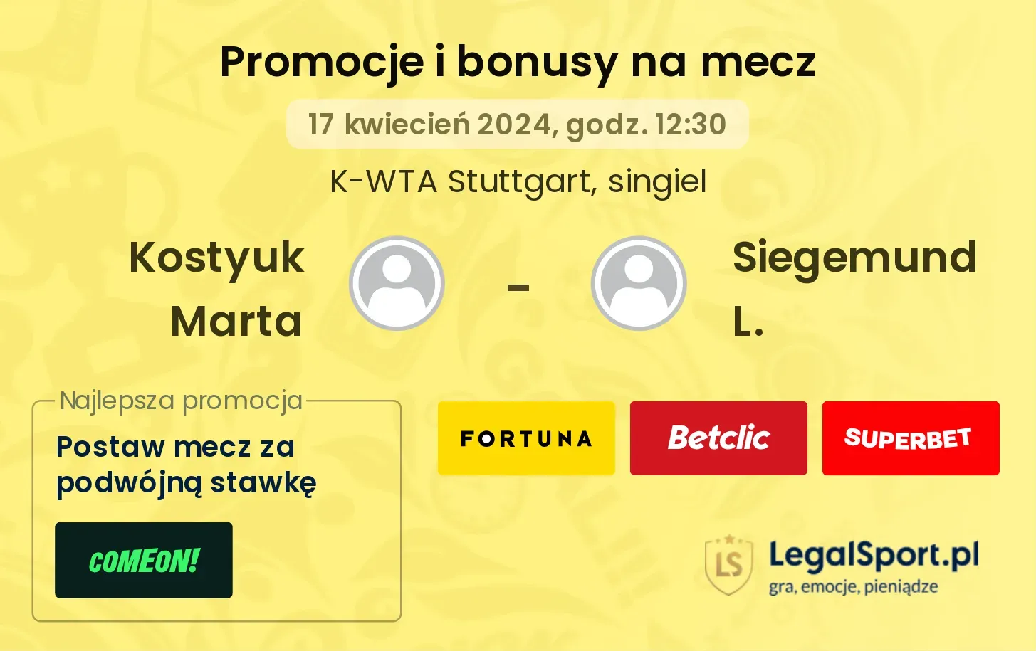 Kostyuk Marta - Siegemund L. promocje bonusy na mecz