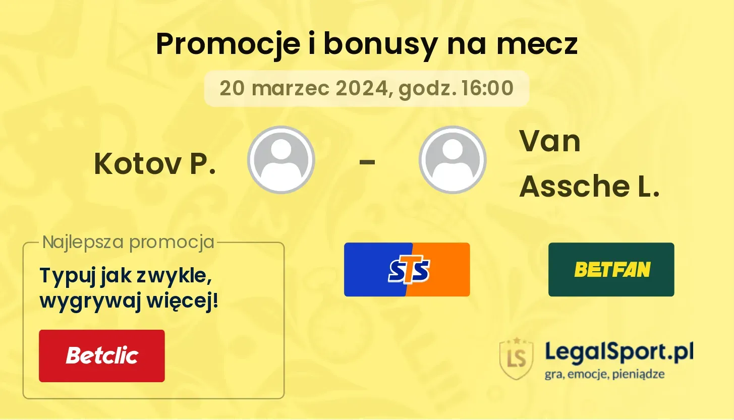 Kotov P. - Van Assche L. promocje bonusy na mecz