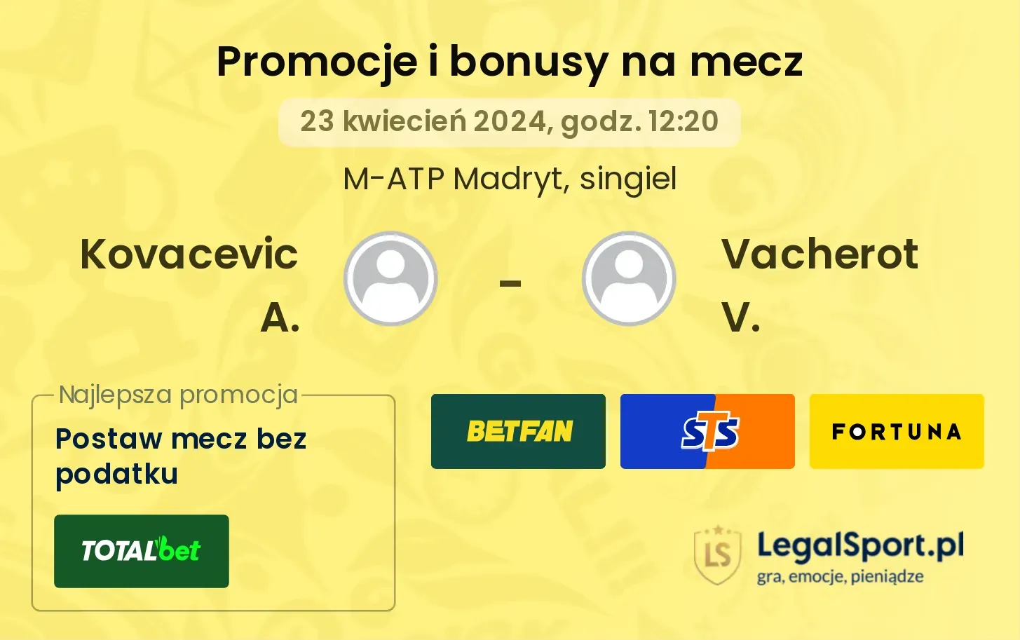 Kovacevic A. - Vacherot V. promocje bonusy na mecz