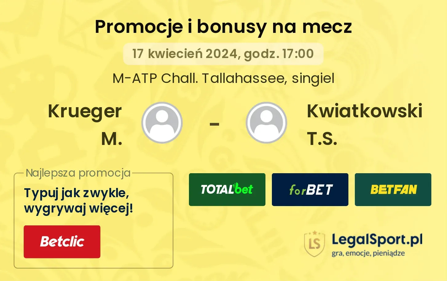 Krueger M. - Kwiatkowski T.S. promocje bonusy na mecz