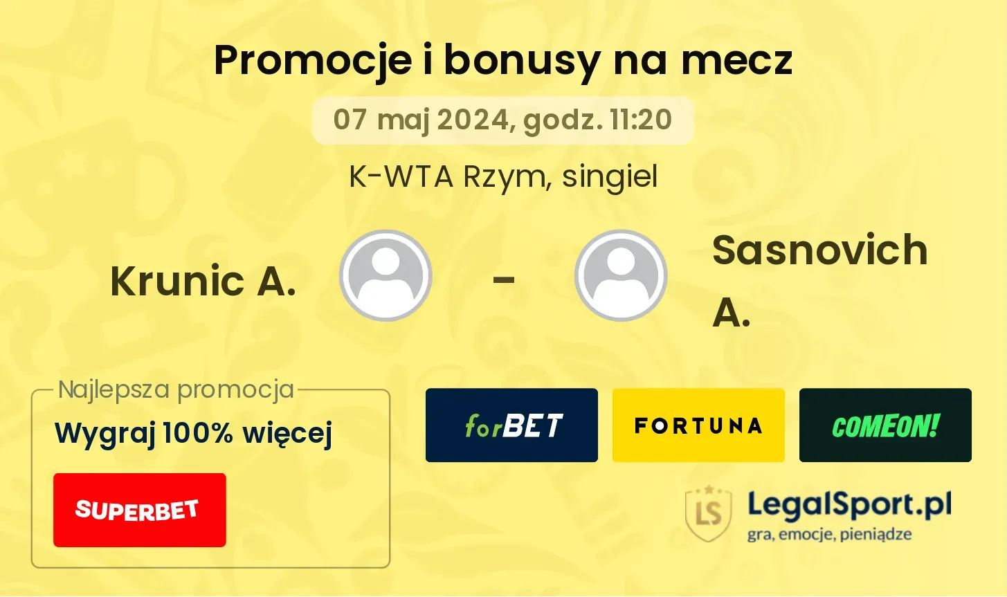Krunic A. - Sasnovich A. promocje bonusy na mecz