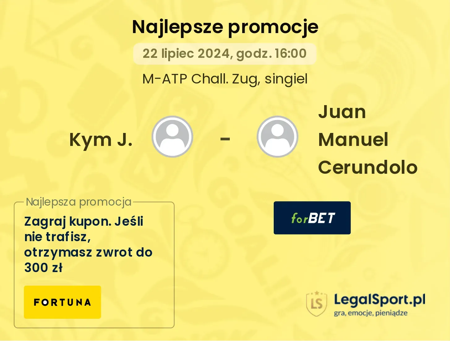 Kym J. - Juan Manuel Cerundolo promocje u bukmacherów (22.07, 16:00)