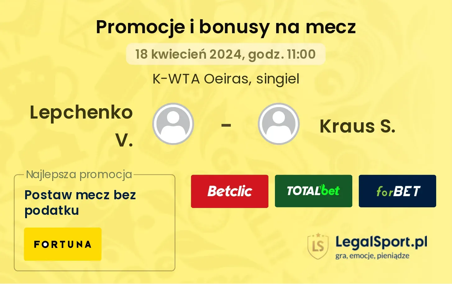 Lepchenko V. - Kraus S. promocje bonusy na mecz