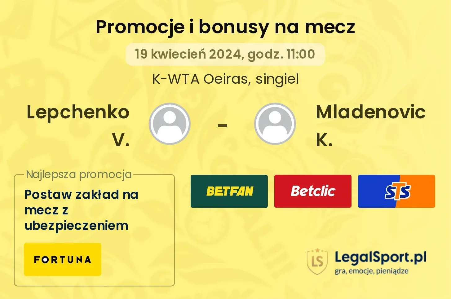 Lepchenko V. - Mladenovic K. promocje bonusy na mecz
