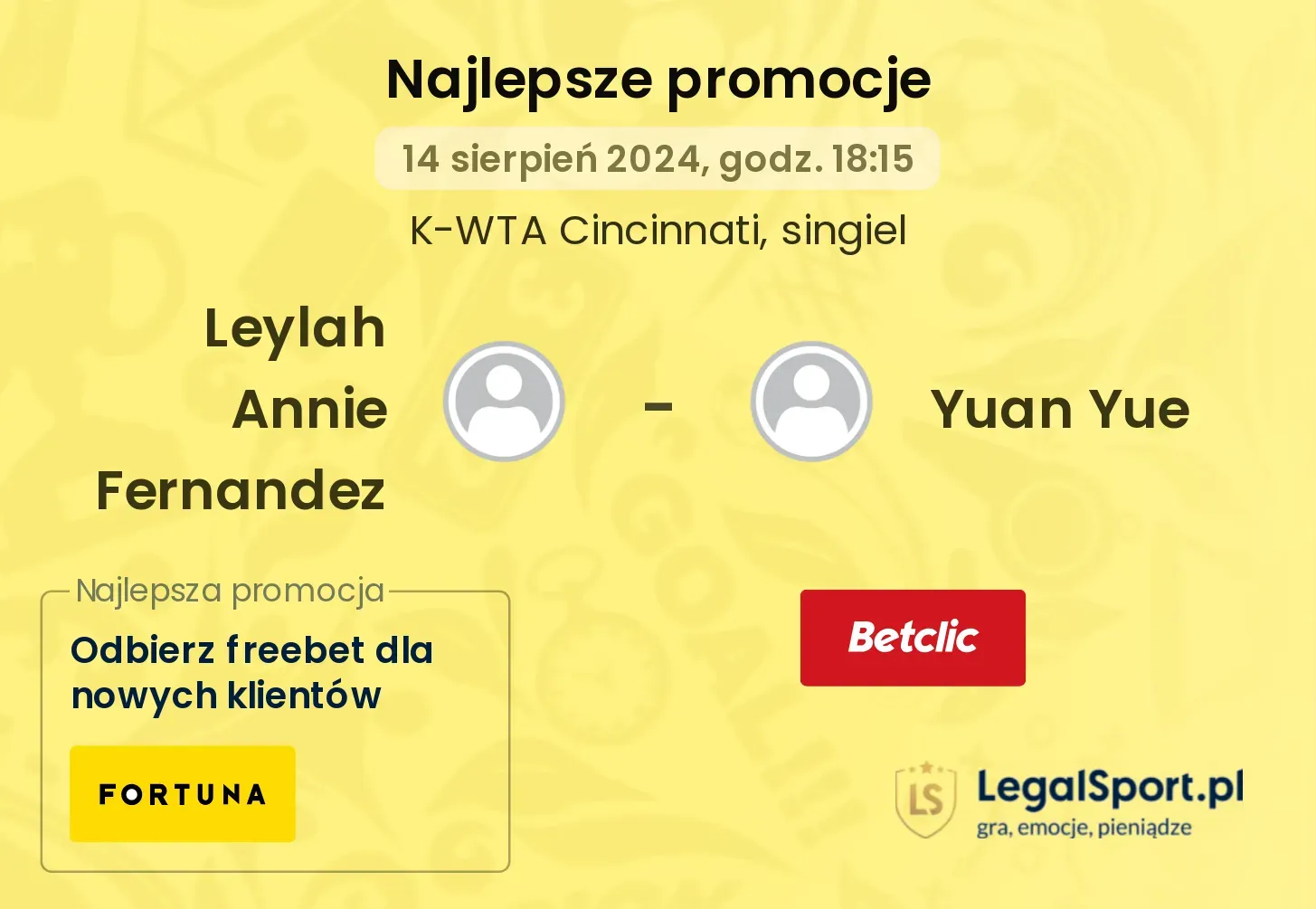 Leylah Annie Fernandez - Yuan Yue promocje bukmacherskie (14.08, 18:15)