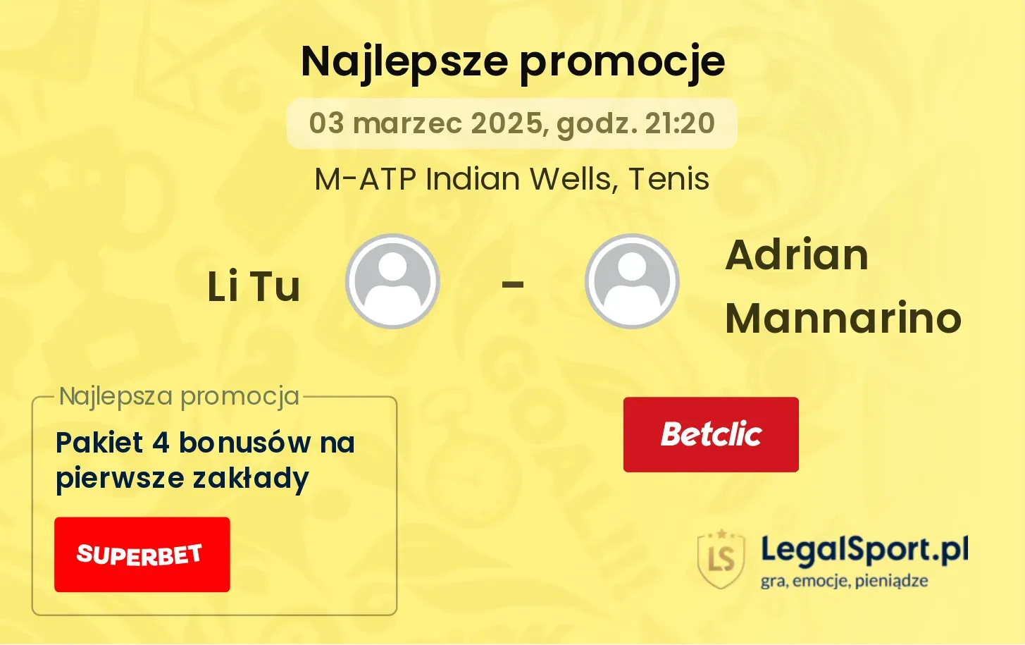 Li Tu - Adrian Mannarino promocje bukmacherskie