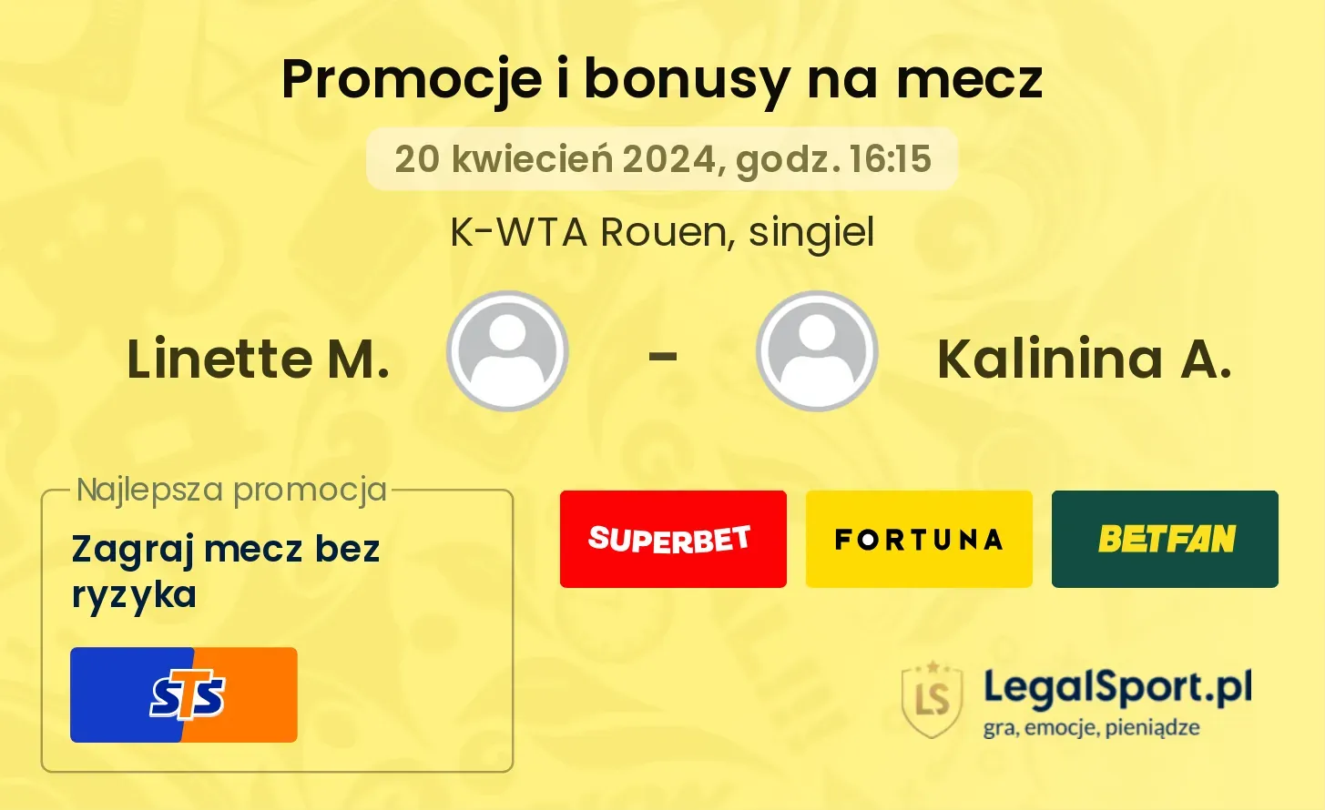 Linette M. - Kalinina A. promocje bonusy na mecz