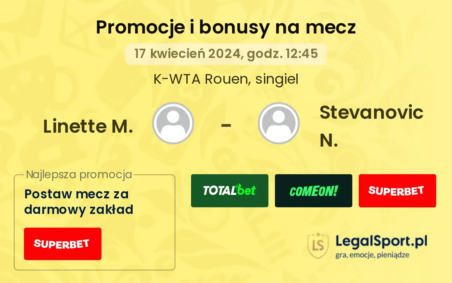 Linette M. - Stevanovic N. promocje bonusy na mecz