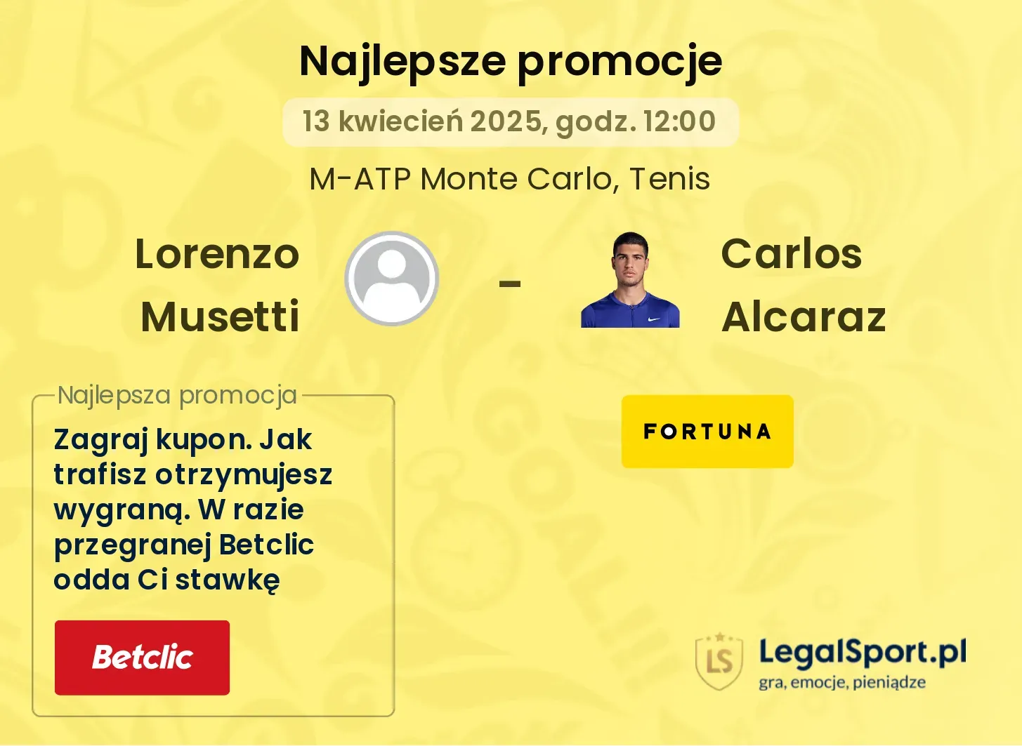 Lorenzo Musetti - Carlos Alcaraz promocje bukmacherskie