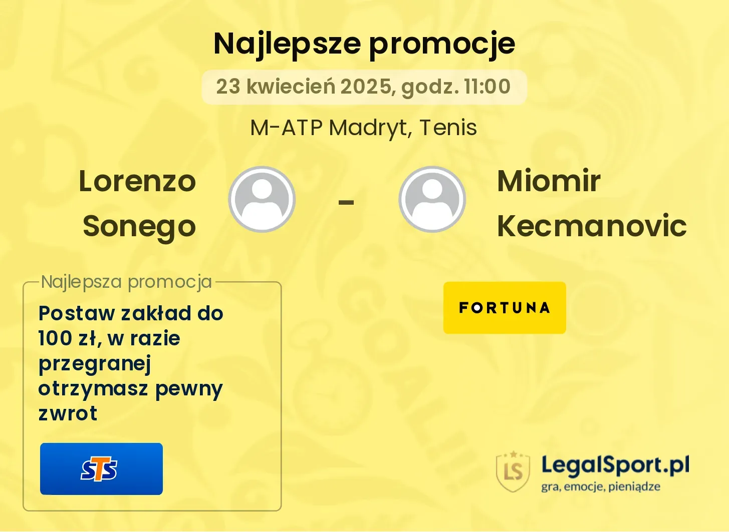 Lorenzo Sonego - Miomir Kecmanovic promocje bukmacherskie