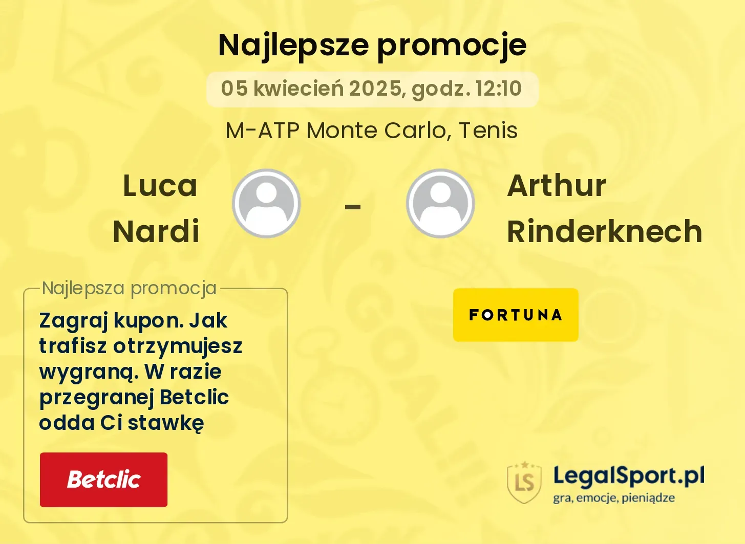 Luca Nardi - Arthur Rinderknech promocje u bukmacherów