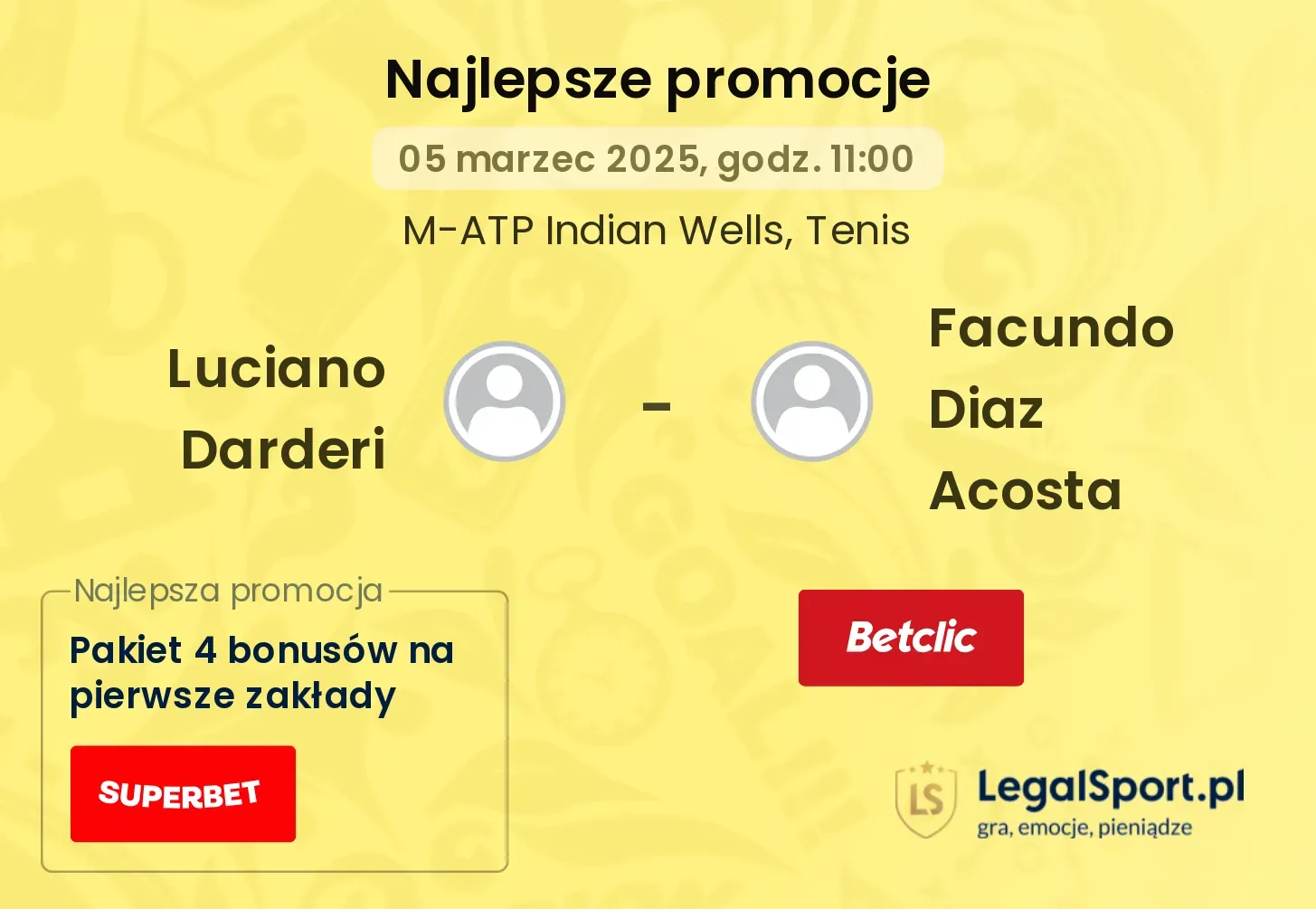 Luciano Darderi - Facundo Diaz Acosta promocje bukmacherskie