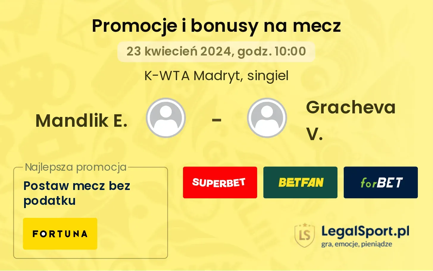 Mandlik E. - Gracheva V. promocje bonusy na mecz