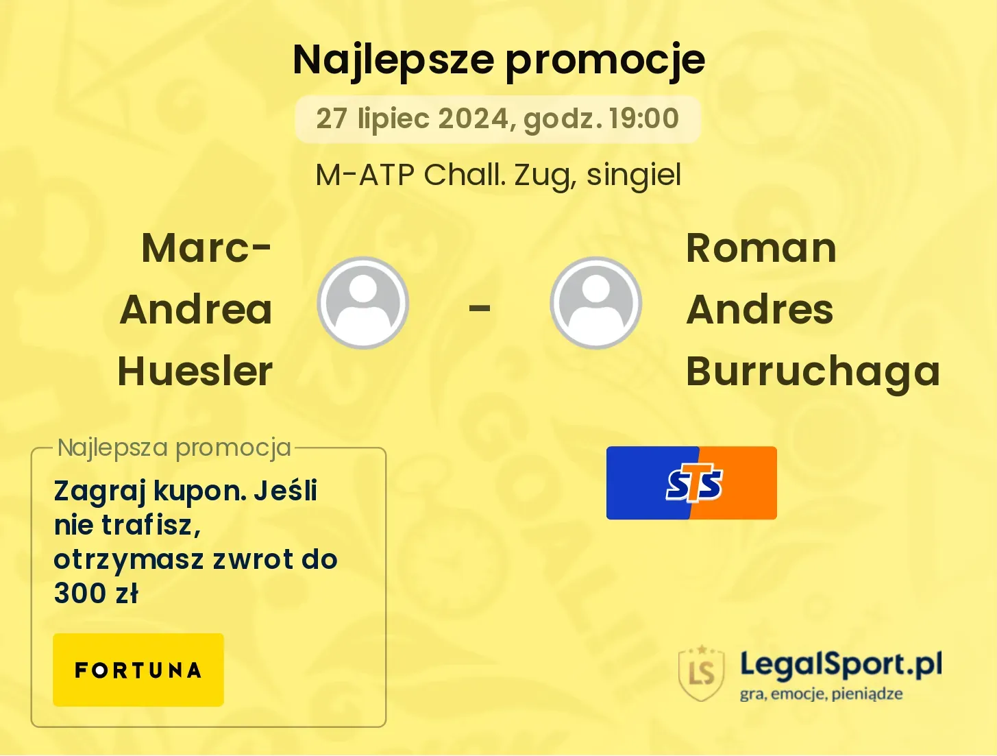 Marc-Andrea Huesler - Roman Andres Burruchaga promocje u bukmacherów (27.07, 19:00)
