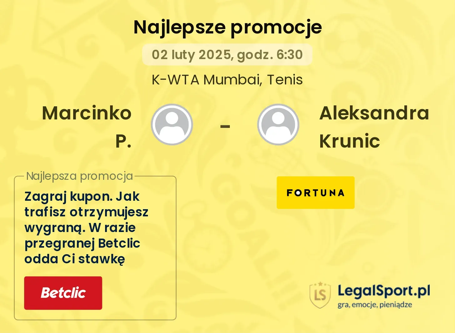 Marcinko P. - Aleksandra Krunic promocje u bukmacherów