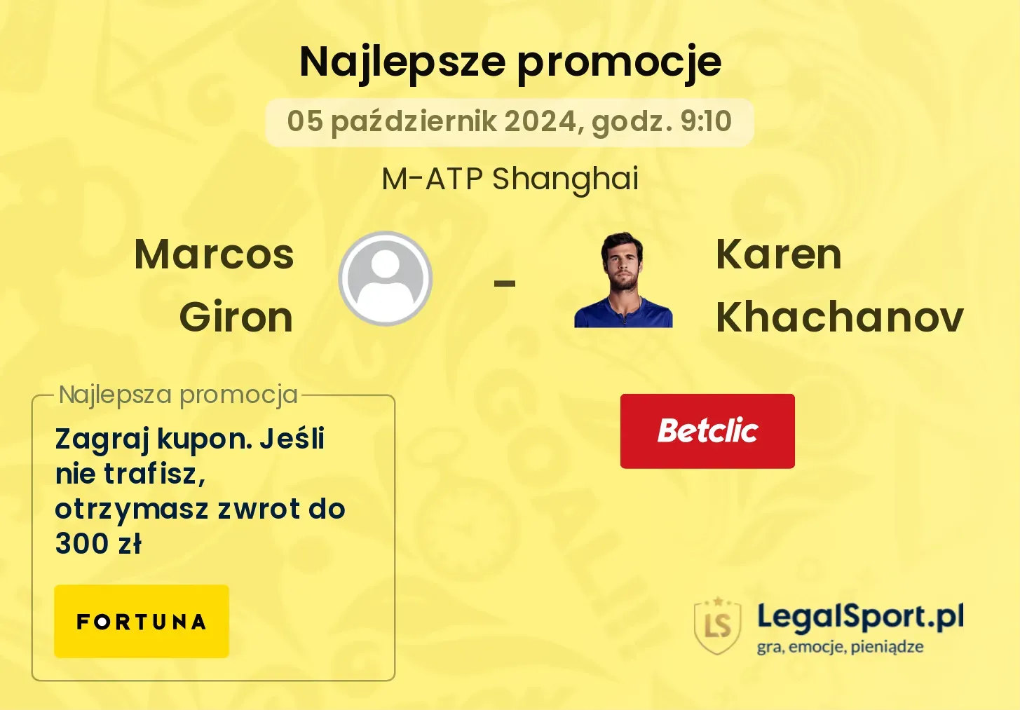Marcos Giron - Karen Khachanov promocje u bukmacherów 05.10, 09:10