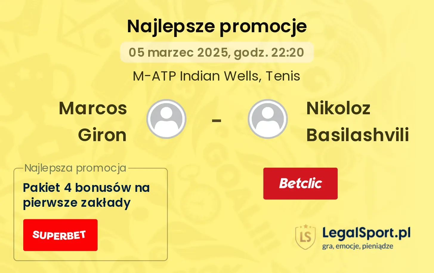 Marcos Giron - Nikoloz Basilashvili promocje u bukmacherów
