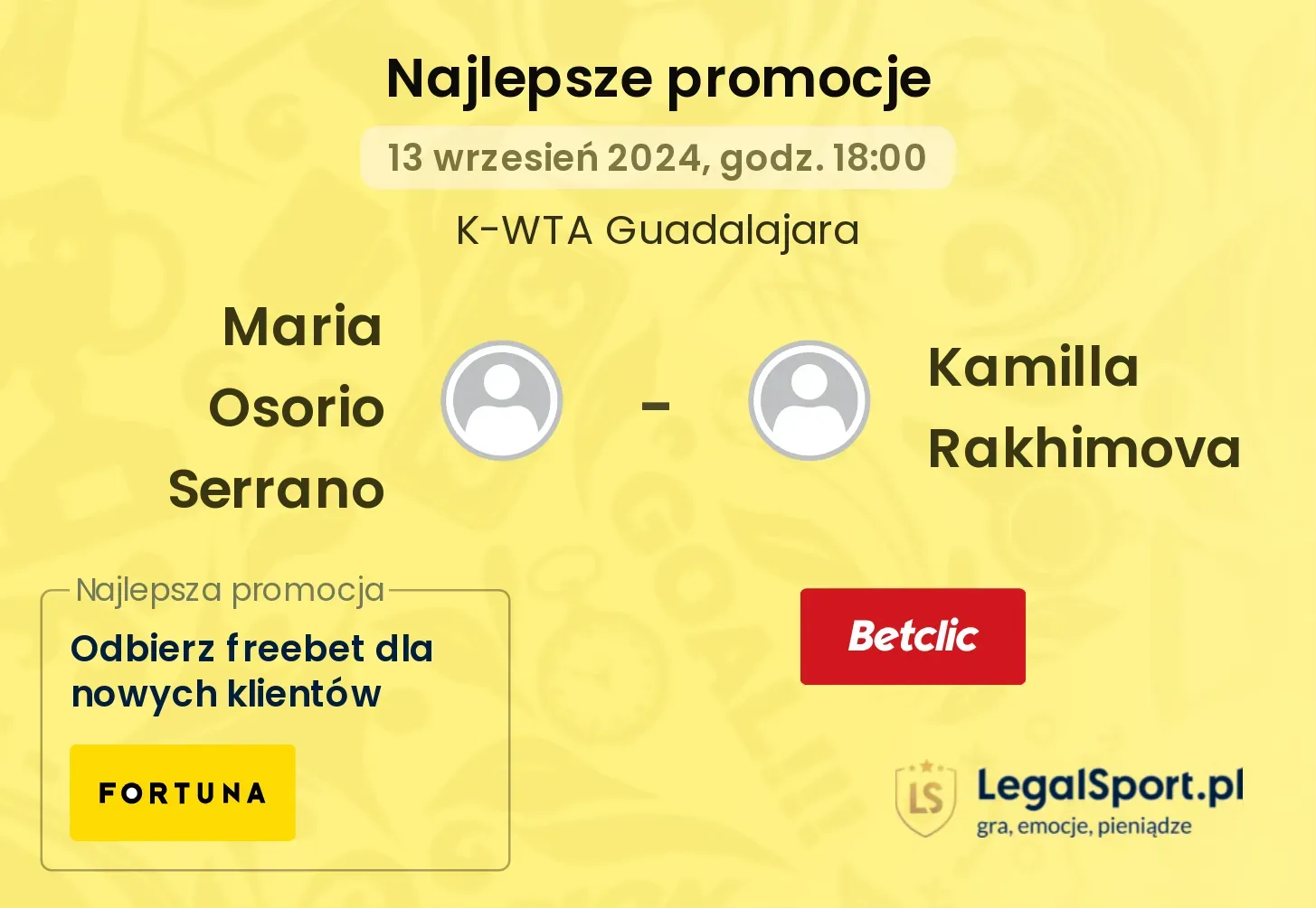 Maria Osorio Serrano - Kamilla Rakhimova promocje bukmacherskie 13.09, 18:00
