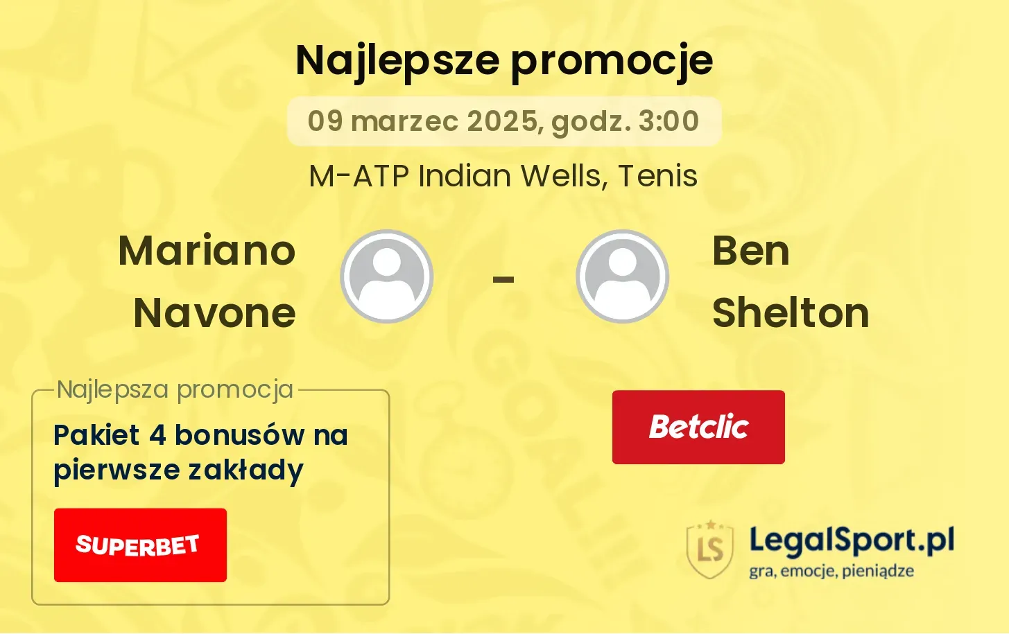 Mariano Navone - Ben Shelton promocje u bukmacherów