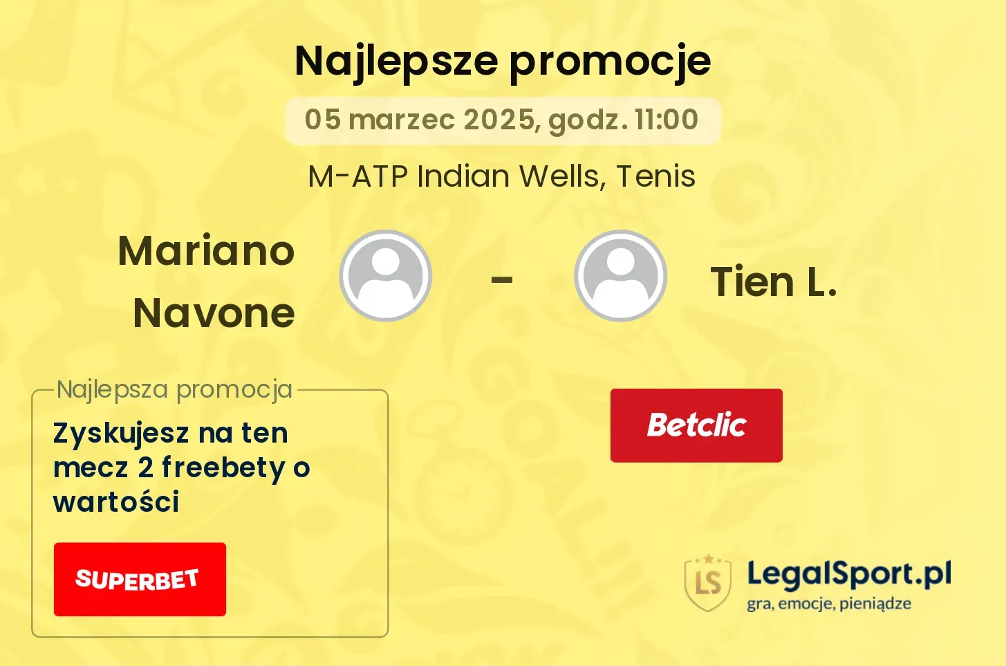 Mariano Navone - Tien L. promocje bukmacherskie