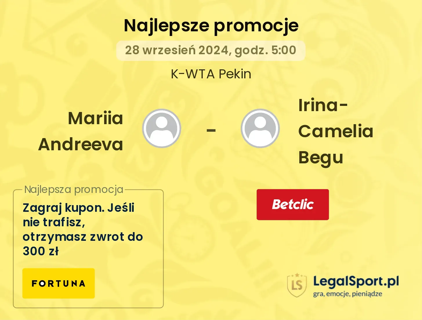 Mariia Andreeva - Irina-Camelia Begu promocje u bukmacherów 28.09, 05:00