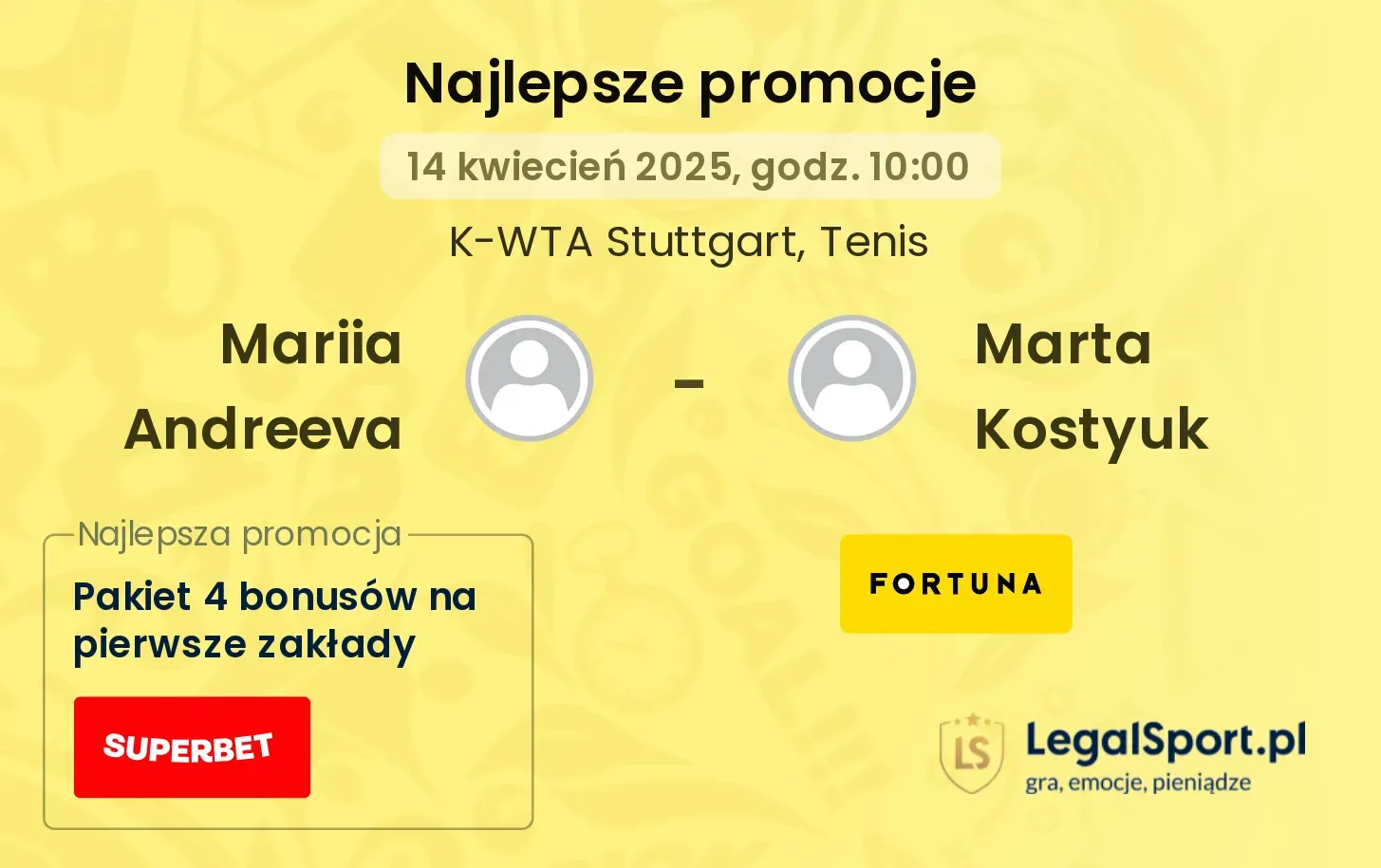 Mariia Andreeva - Marta Kostyuk promocje u bukmacherów