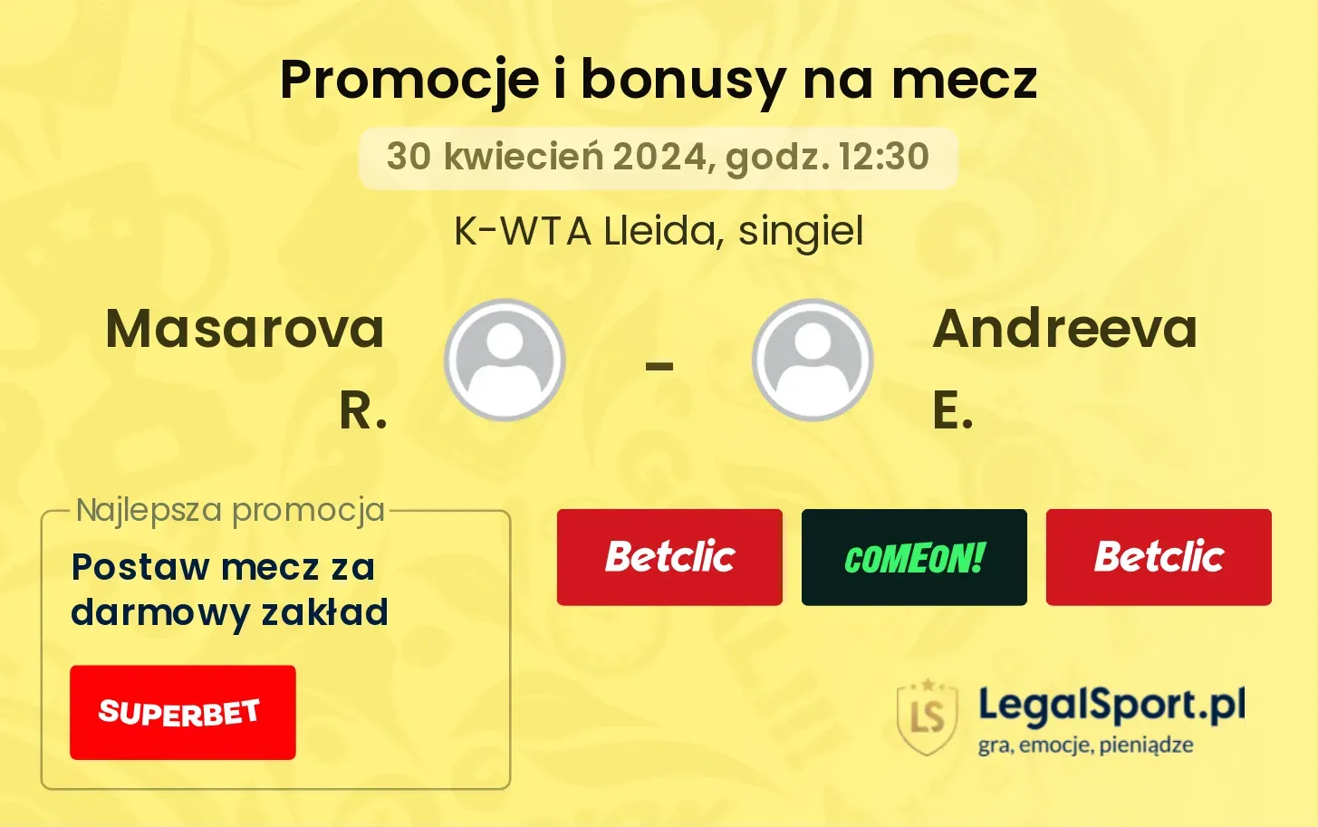 Masarova R. - Andreeva E. promocje bonusy na mecz