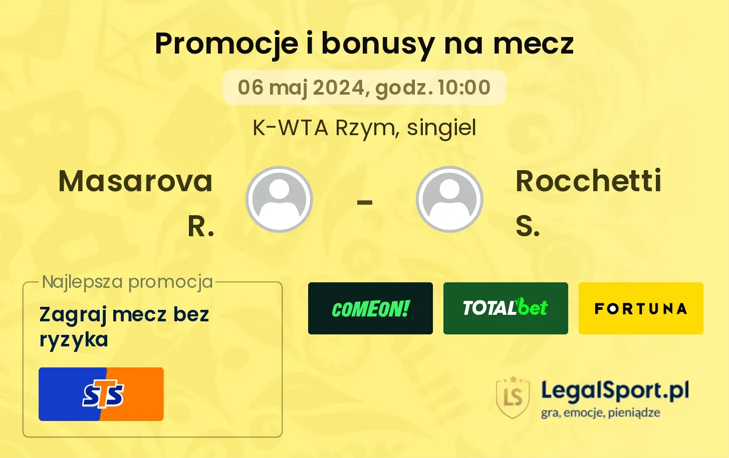 Masarova R. - Rocchetti S. promocje bonusy na mecz