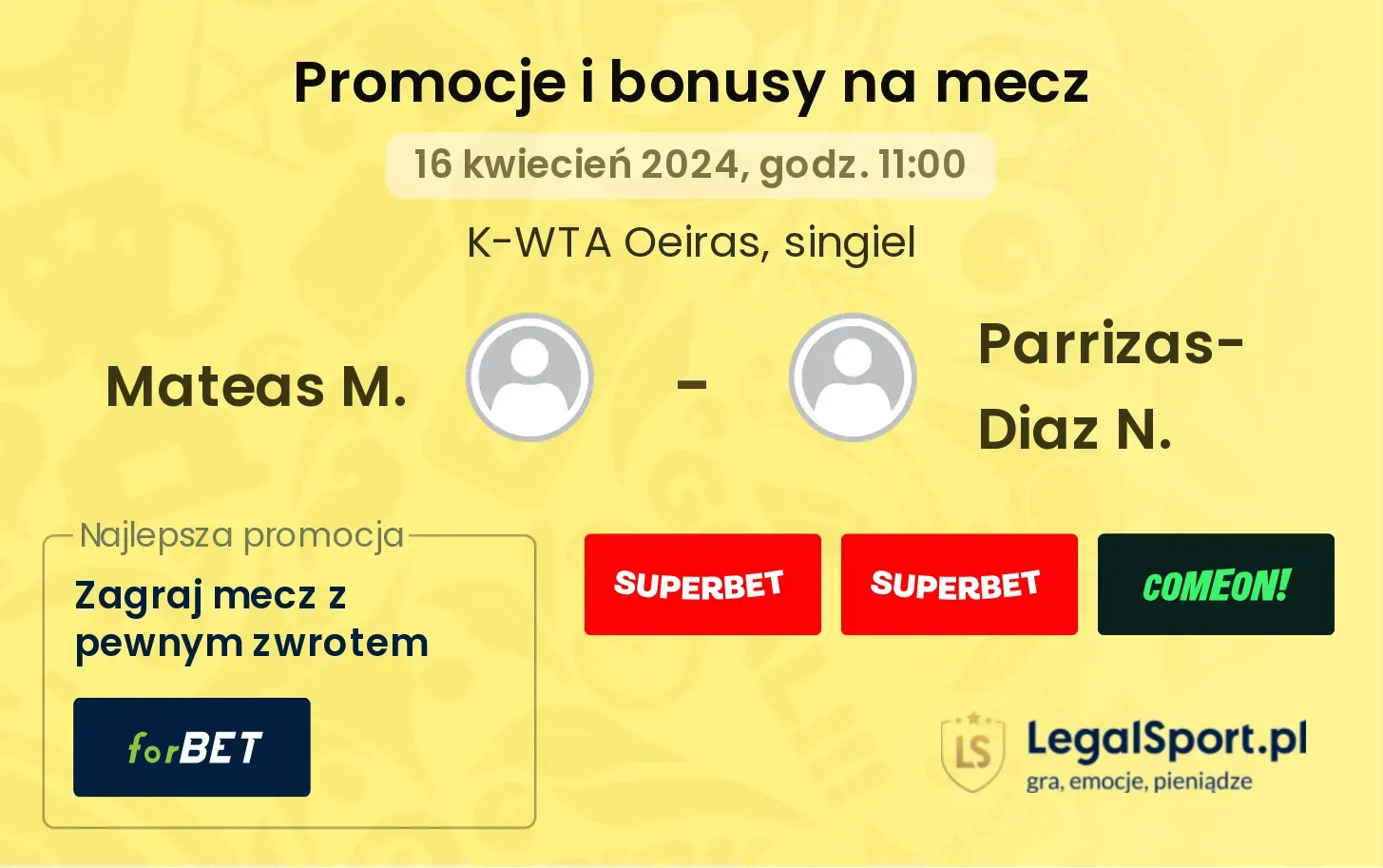 Mateas M. - Parrizas-Diaz N. promocje bonusy na mecz