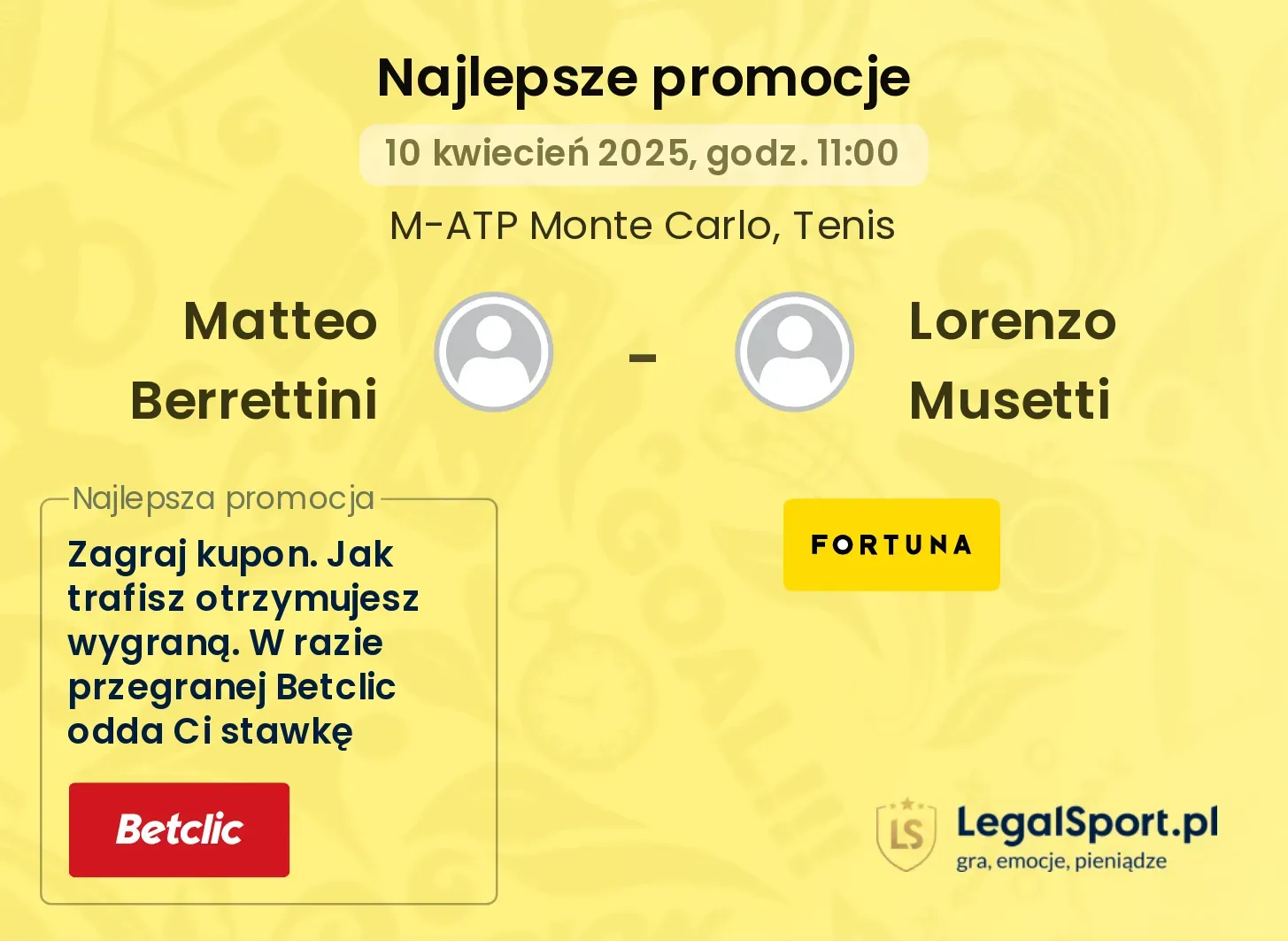 Matteo Berrettini - Lorenzo Musetti promocje u bukmacherów